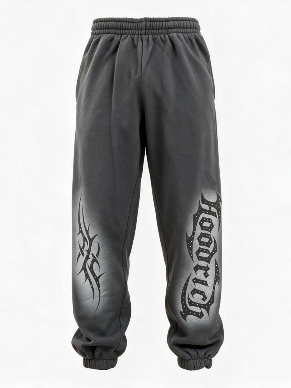 Gray Graphic Track Joggers with Script Detail